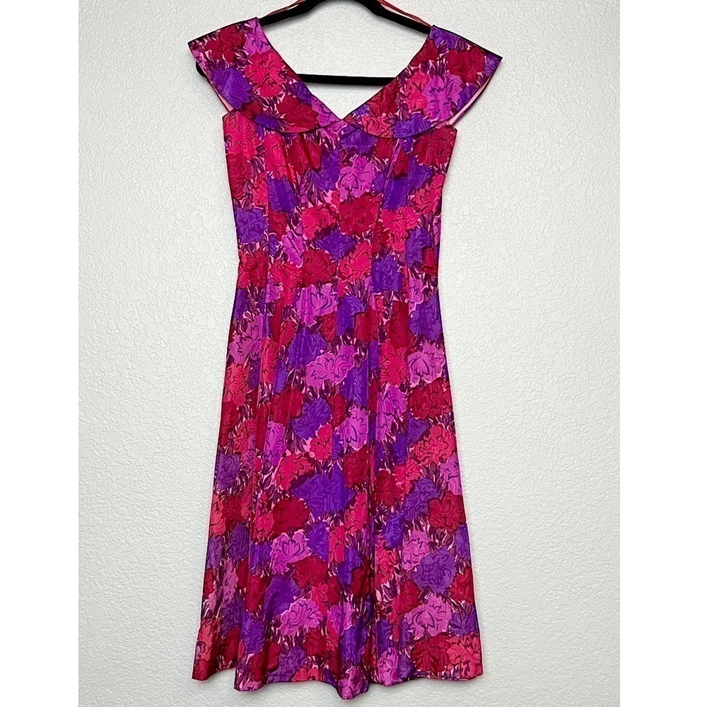 VINTAGE 1950s Gigi Young NY Colorful Floral Fullā Skirt Rockabilly Swing Dress S